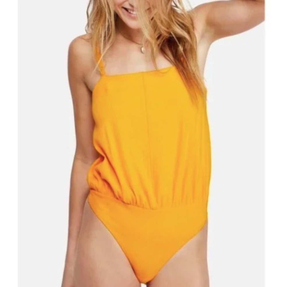 Free People Women's Marissa Ribbed Bodysuit Tangerine Orange